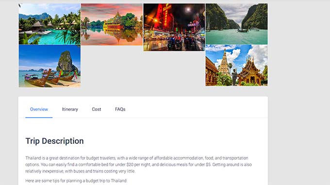 旅行パッケージのプレビュー Trip package preview