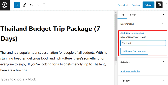 旅行の目的地を追加する Add destination for the trip