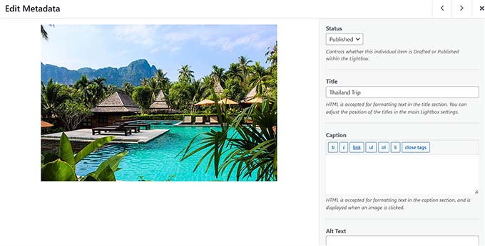 旅行パッケージ画像のメタデータ編集プロンプト edit metadata prompt for the trip package image