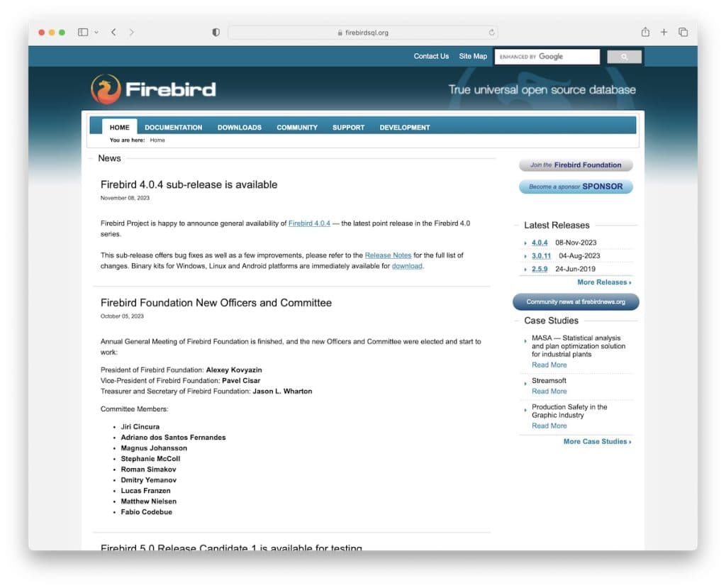 software de base de datos de código abierto firebird