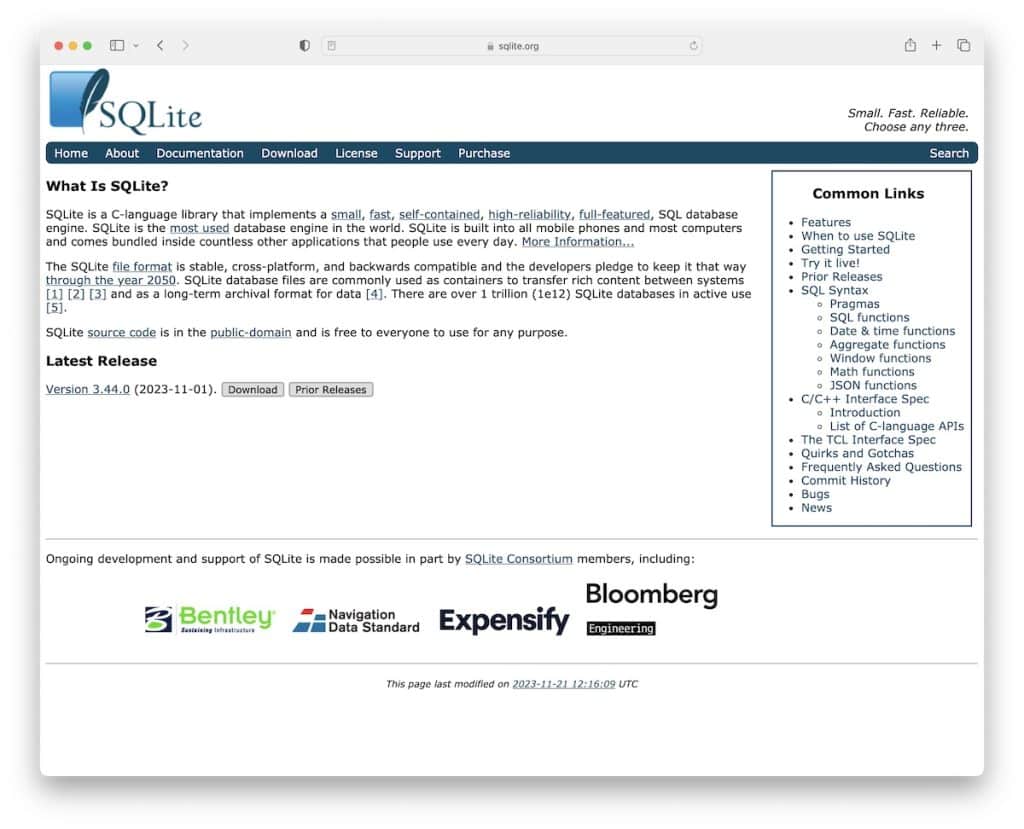 software de base de datos de código abierto sqlite