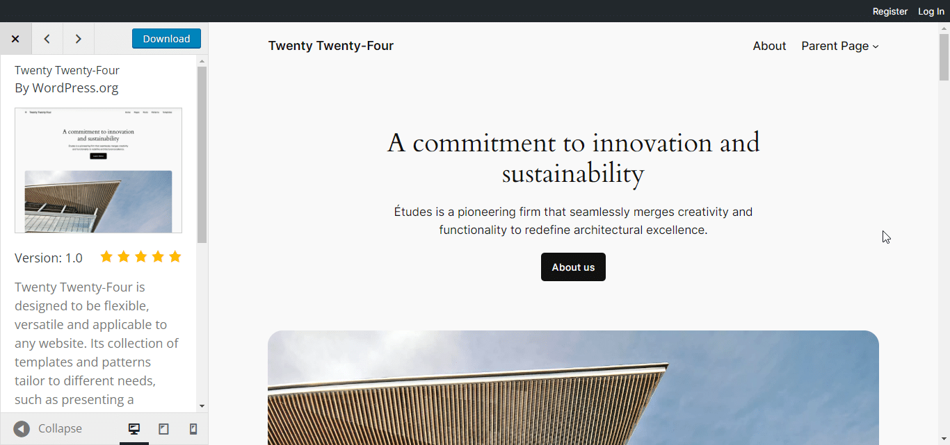 Visão geral do tema vinte e quatro Twenty Twenty-Four Theme Overview