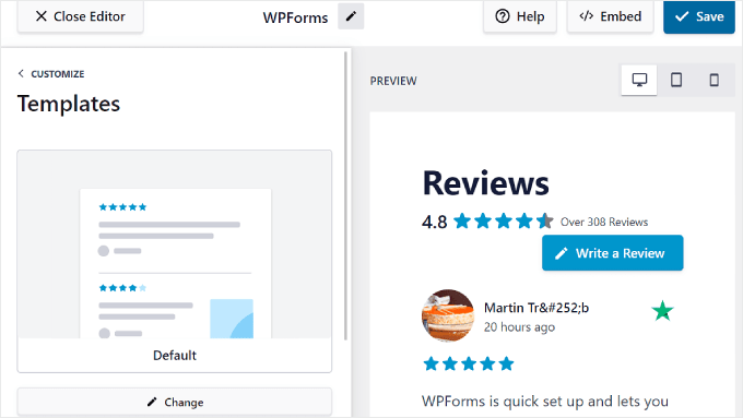 تغيير قوالب خلاصة المراجعة في Reviews Feed Pro Changing templates for the review feed in Reviews Feed Pro