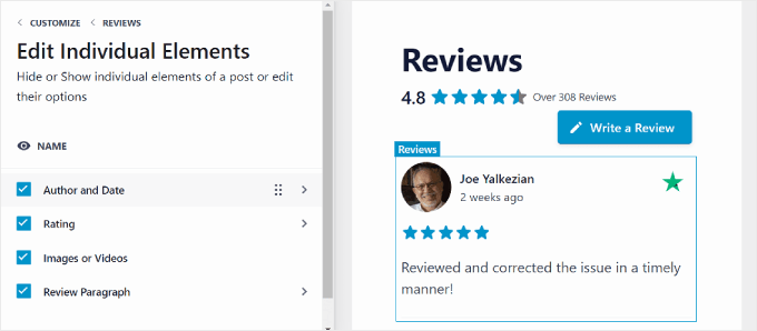 تحرير عناصر خلاصة المراجعة الفردية في البرنامج المساعد Reviews Feed Pro Editing the individual review feed elements in the Reviews Feed Pro plugin