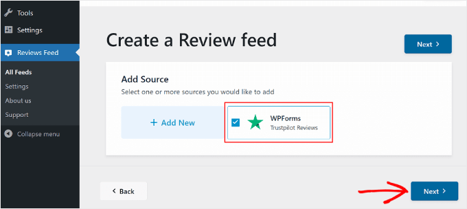 تحديد مصدر مراجعة لإنشاء خلاصة مراجعة لاستخدام البرنامج الإضافي Reviews Feed Pro Selecting a review source to create a review feed for using the Reviews Feed Pro plugin