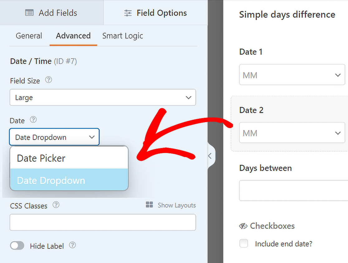 select date dropdown