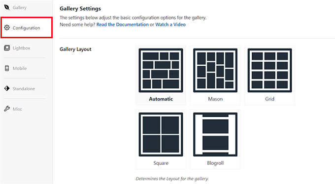 Konfigurasikan tata letak galeri Configure gallery layout