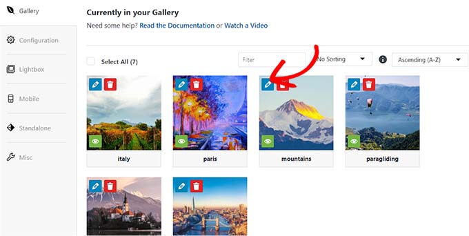 Klik ikon pensil untuk membuka layar Edit Metadata Click the pencil icon to open the Edit Metadata screen