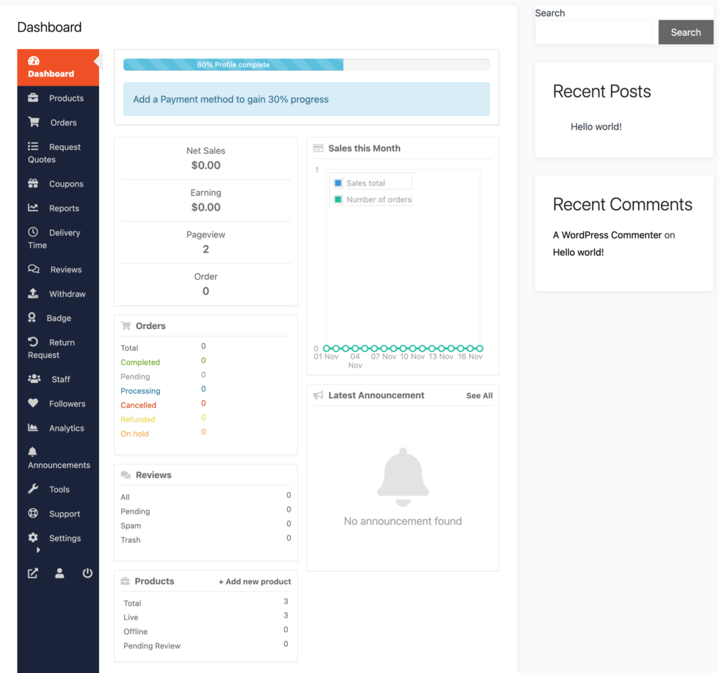 Dokan vs WCFM: Pilih Plugin Multivendor yang Tepat untuk Anda 7 This is a screenshot of the Vendor Dashboard.