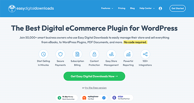 O site de downloads digitais fáceis The Easy Digital Downloads website
