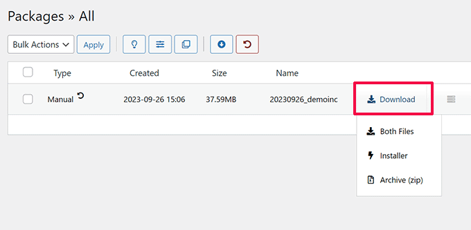Scarica i file del pacchetto Download package files