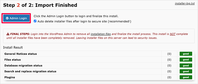 Importazione terminata Import finished