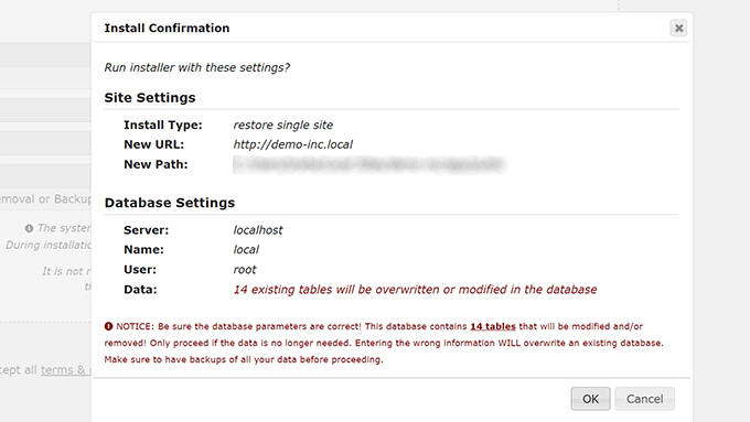 Conferma le impostazioni di installazione Confirm installation settings