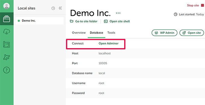 Apri Amministratore Open Adminer