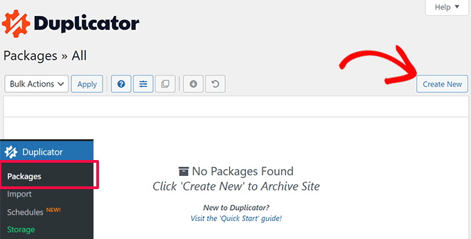 Crea un nuovo pacchetto duplicatore Create new duplicator package