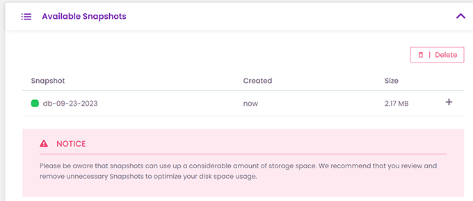 Istantanee disponibili Available snapshots