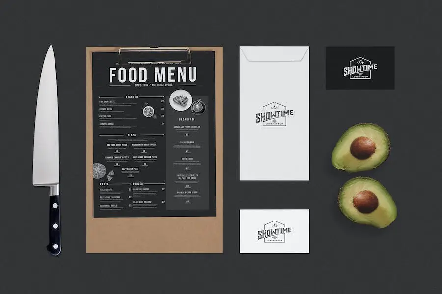 Maquette de menu alimentaire d'identité -
