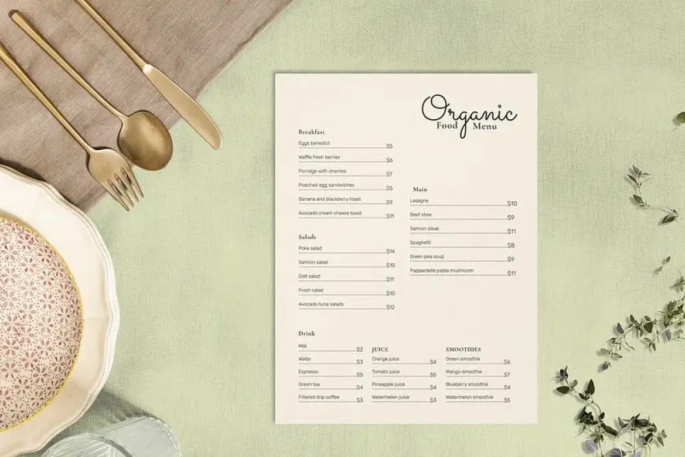 Maquette de papier de menu PSD dans un restaurant -