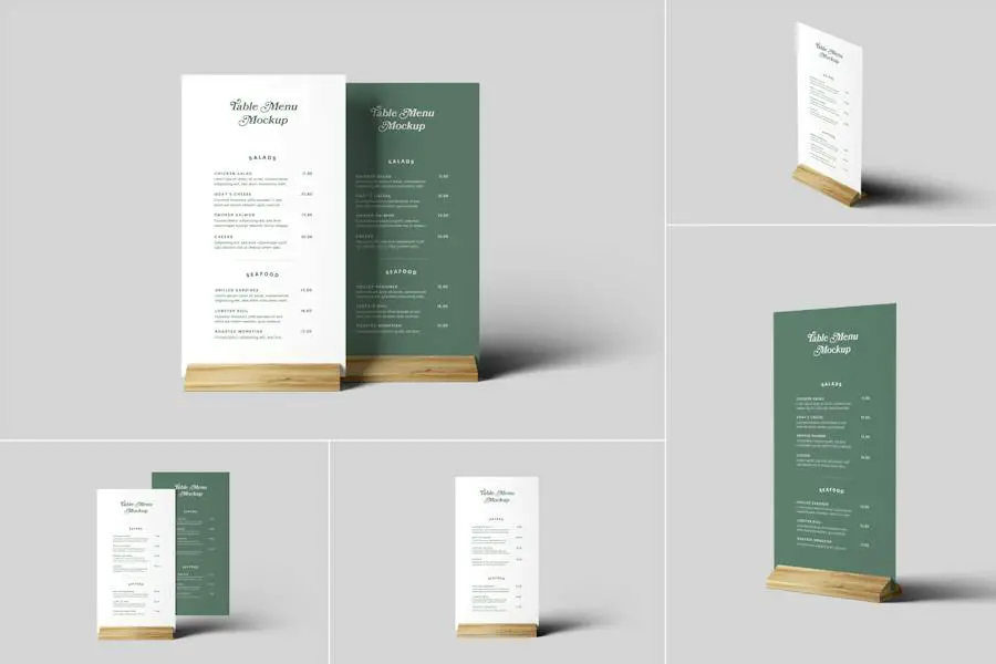 Maquettes de menu de table -