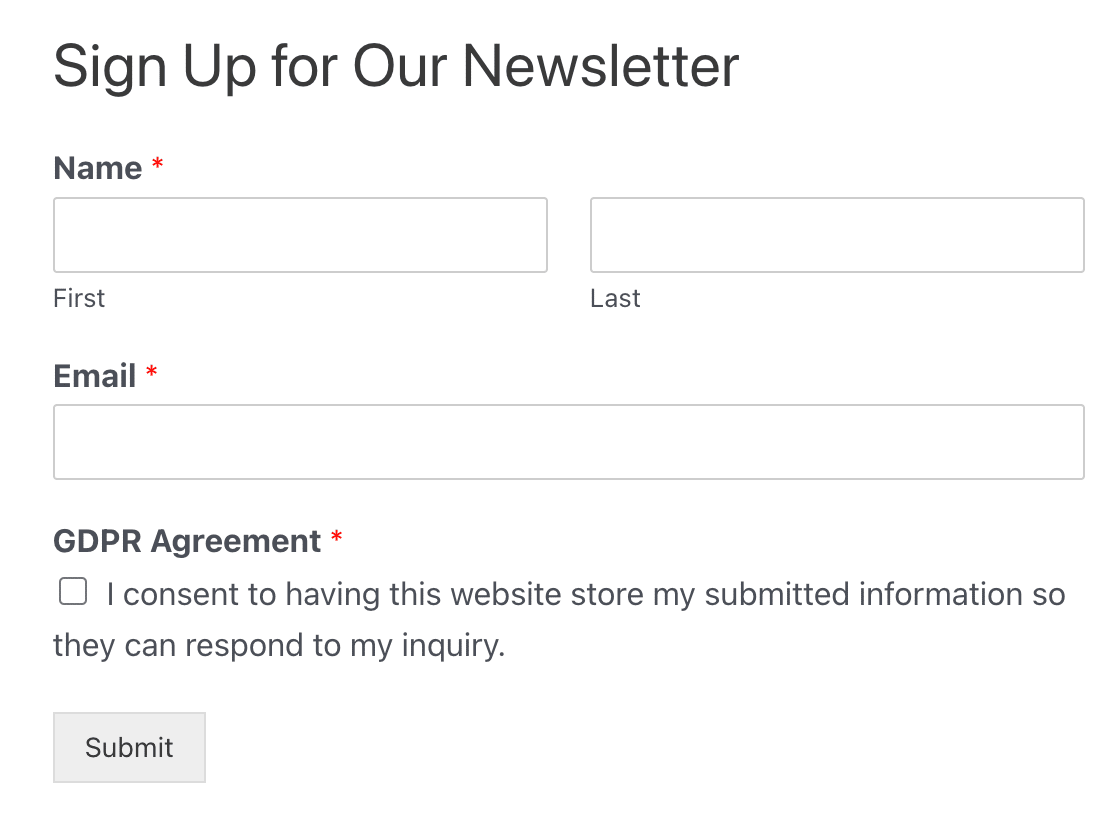 A newsletter signup form