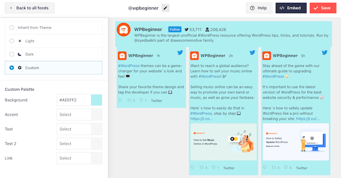 Adicionando cores personalizadas a um feed de mídia social incorporado Adding custom colors to an embedded social media feed