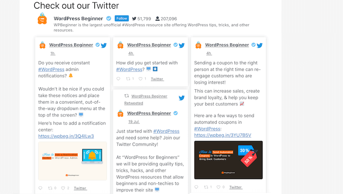 Um exemplo de feed do Twitter incorporado, criado usando Smash Balloon An example of an embedded Twitter feed, created using Smash Balloon