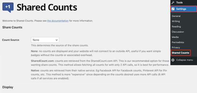 O plugin WordPress de contagens compartilhadas The Shared Counts WordPress plugin