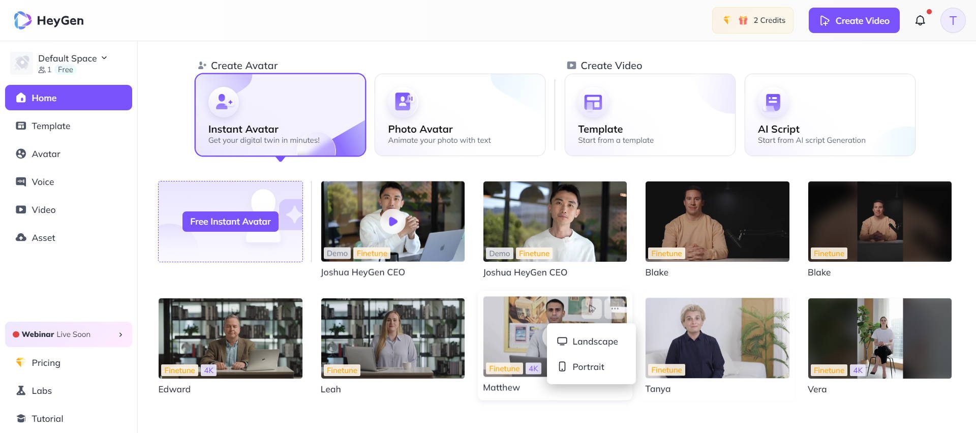 Panel de creación de videos de HeyGen