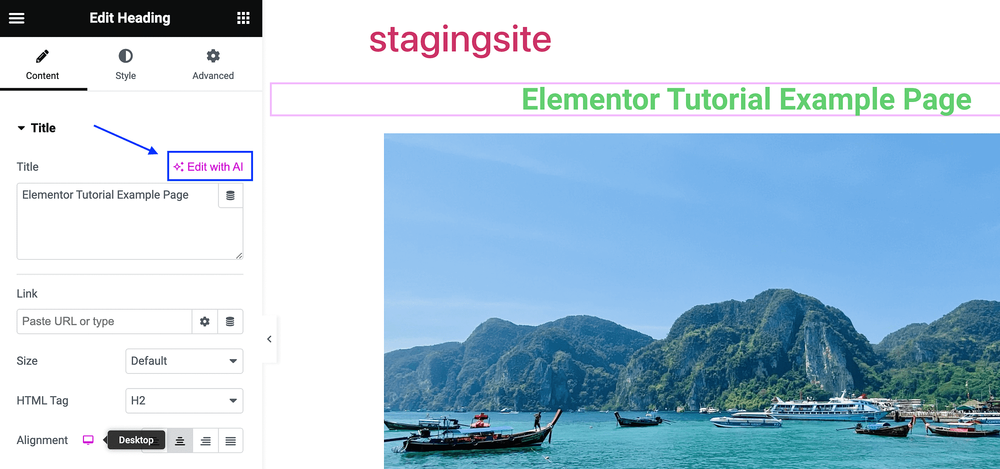 Modifica il testo in Elementor utilizzando l'intelligenza artificiale.