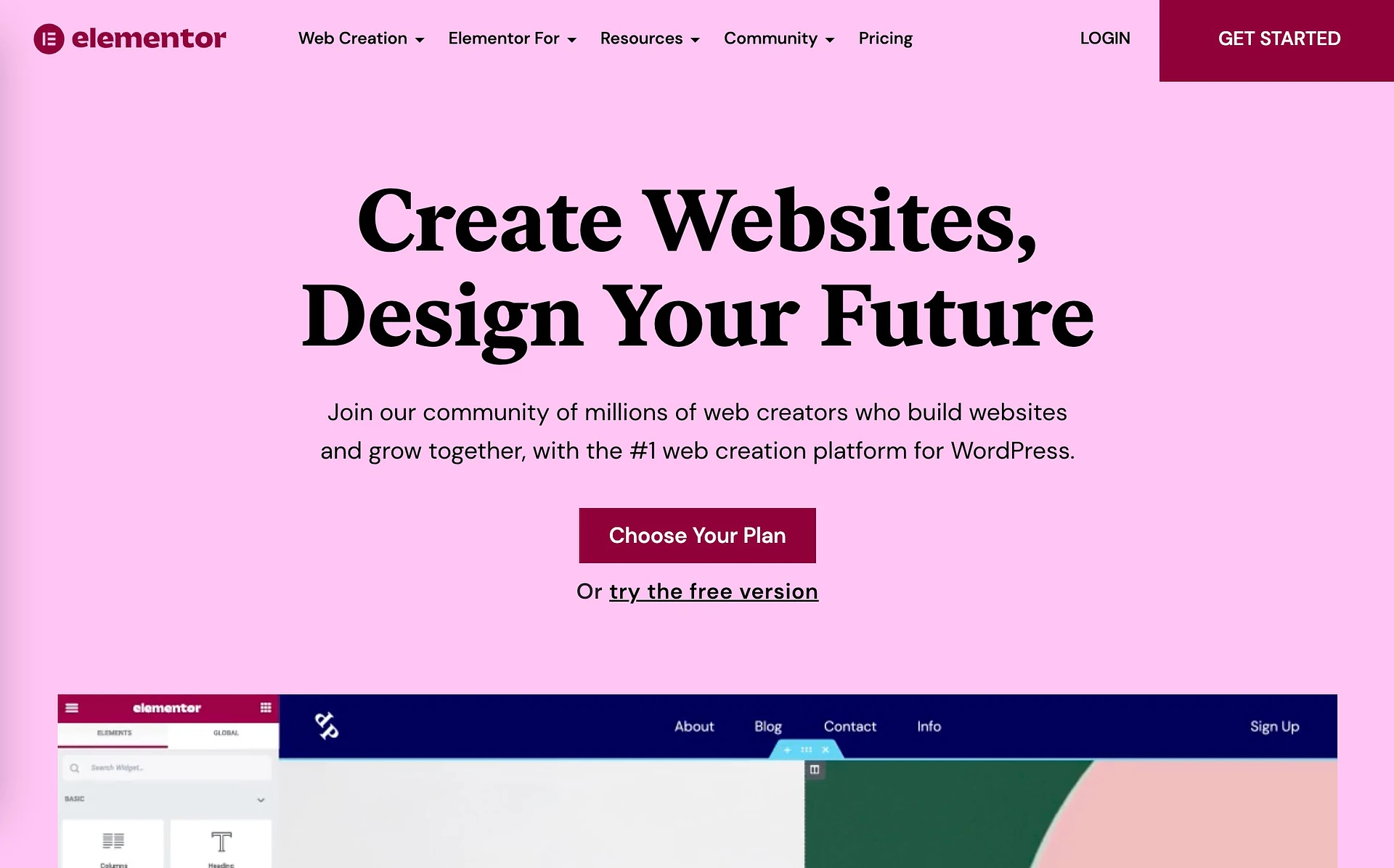 Il sito web del generatore di pagine Elementor.