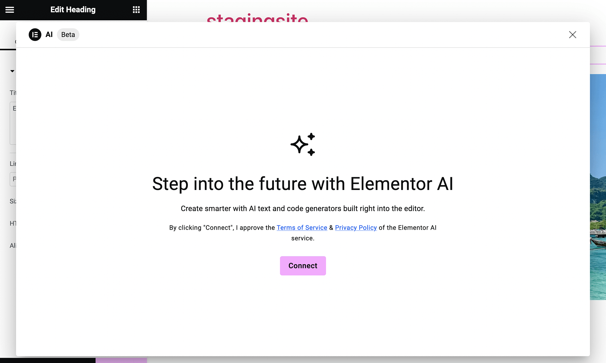 Connettiti a Elementor AI.