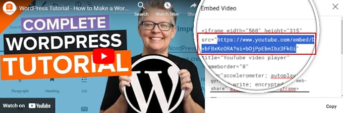 Beispiel einer YouTube-Einbettungs-URL Example of a YouTube embed URL