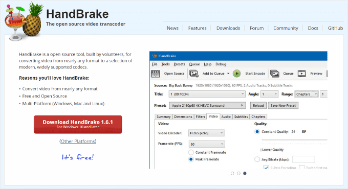 Videooptimierungstool HandBrake HandBrake video optimization tool
