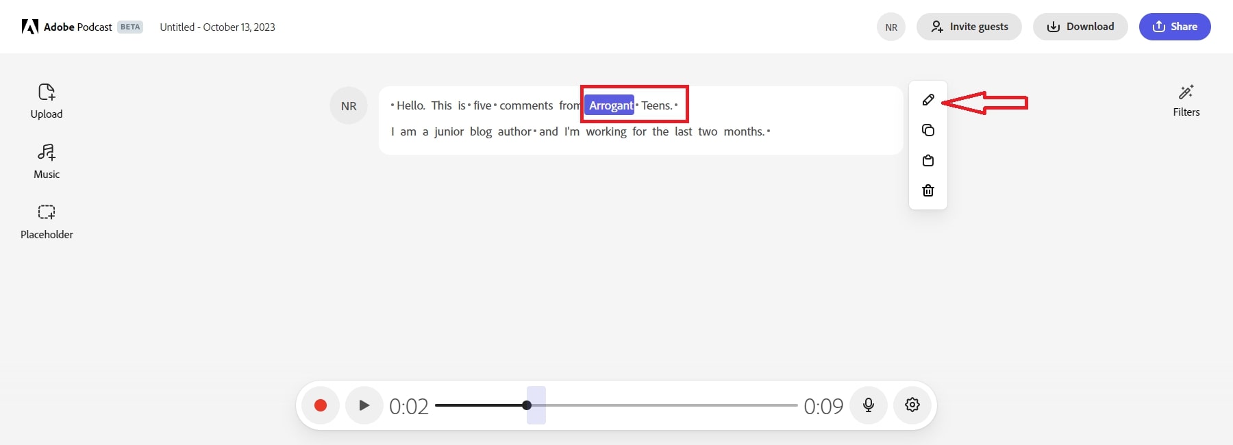 adobe podcast ai transcriere corectă