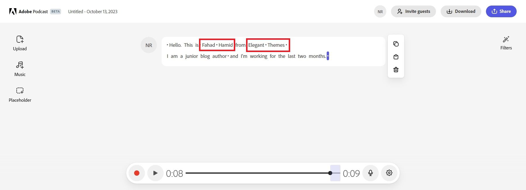 adobe podcast ai transcrierea finală