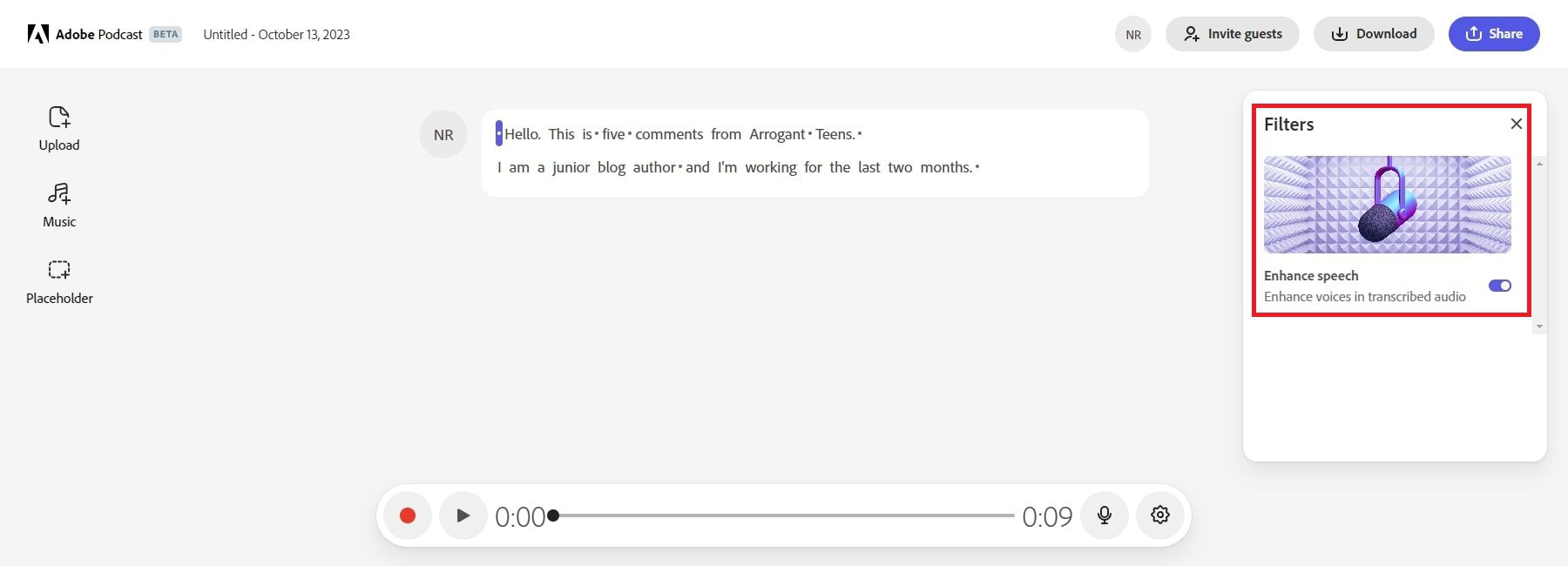 filtru ai adobe podcast