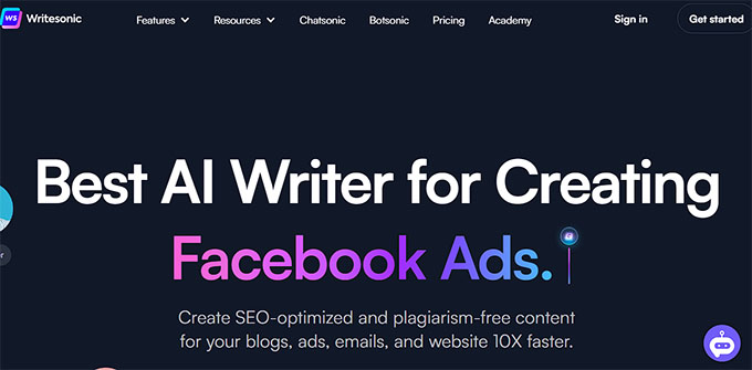 stronie internetowej Writesonic Writesonic website