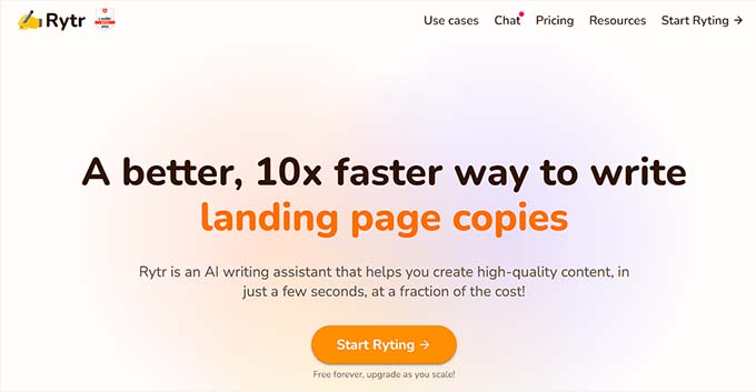 stronie internetowej Rytra Rytr website
