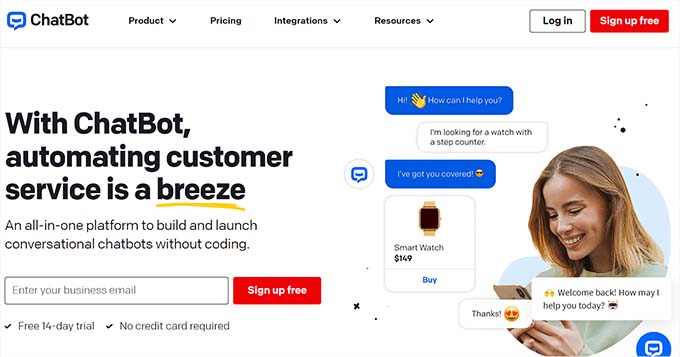 Веб-сайт Chatbot.com Chatbot.com website