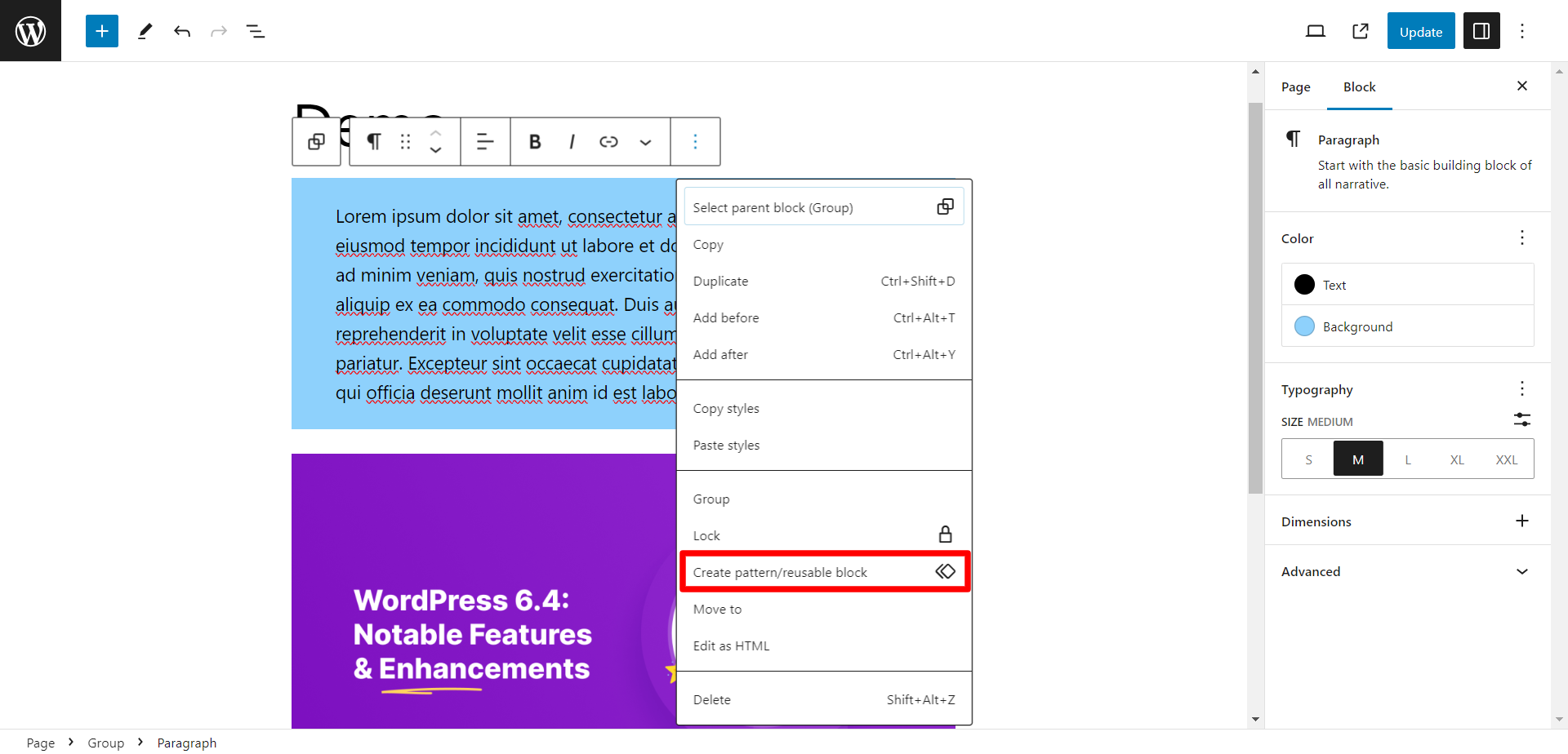 Salvando e reutilizando blocos em Gutenberg