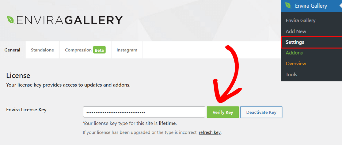 Activate Envira Gallery license key