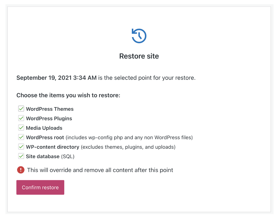 กู้คืนตัวเลือกจาก Jetpack VaultPress Backup