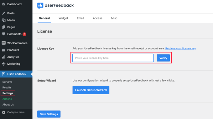 วางรหัสลิขสิทธิ์ UserFeedback ของคุณ Paste Your UserFeedback License Key