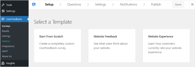 การเลือกเทมเพลต UserFeedback Choosing a UserFeedback template