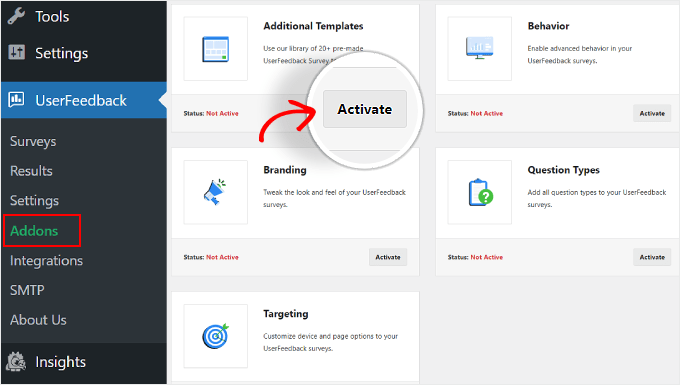 กำลังเปิดใช้งานส่วนเสริม UserFeedback Activating UserFeedback add-ons