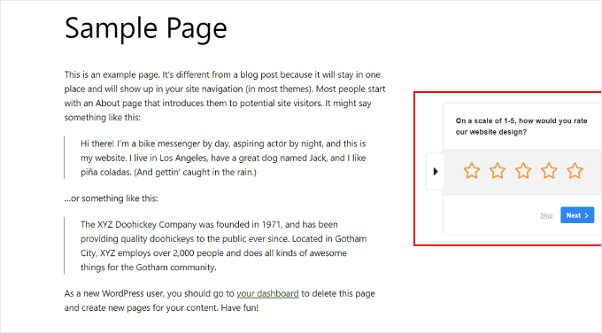 ตัวอย่างวิดเจ็ต UserFeedback UserFeedback widget example