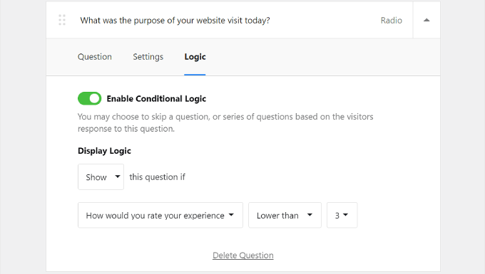 การเปิดใช้งานตรรกะแบบมีเงื่อนไขสำหรับคำถามใน UserFeedback Enabling conditional logic for a question in UserFeedback