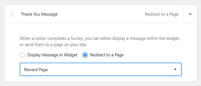 การเปลี่ยนเส้นทางผู้ใช้ไปยังหน้าขอบคุณหลังจากที่พวกเขากรอกแบบสำรวจ UserFeedback แล้ว Redirecting a user to a thank you page after they complete a UserFeedback survey