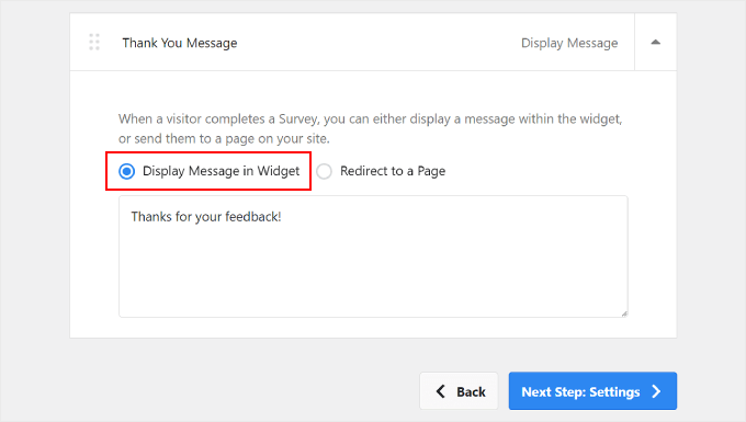 การเปิดใช้งานตรรกะแบบมีเงื่อนไขสำหรับคำถามใน UserFeedback Displaying a thank you message after the survey is complete on UserFeedback