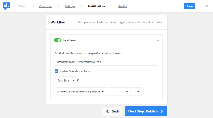 การตั้งค่าการแจ้งเตือนทางอีเมลของ UserFeedback UserFeedback's email notifications settings
